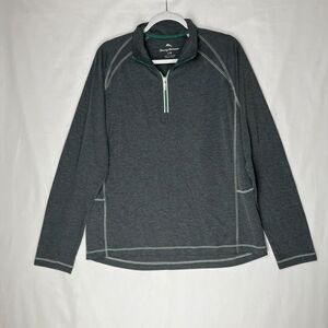 Tommy Bahama 1/4 Zip Pullover Men’s Large Long Sleeve Gray Contrast Green Stitch